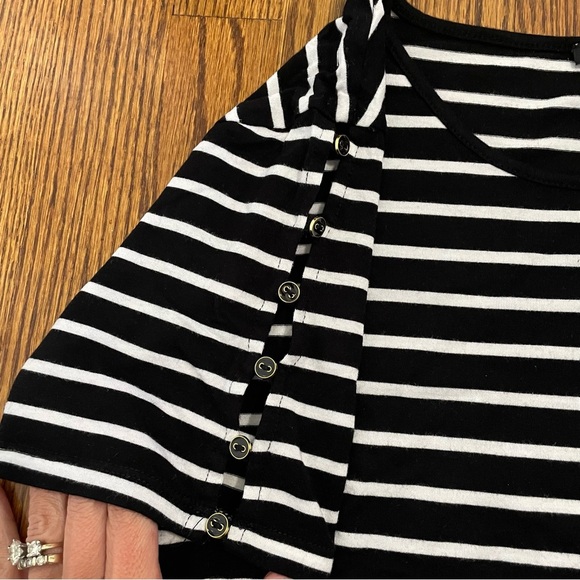 Cable & Gauge Ladies Tee Black/White Stripe Button Size XL - Picture 3 of 7